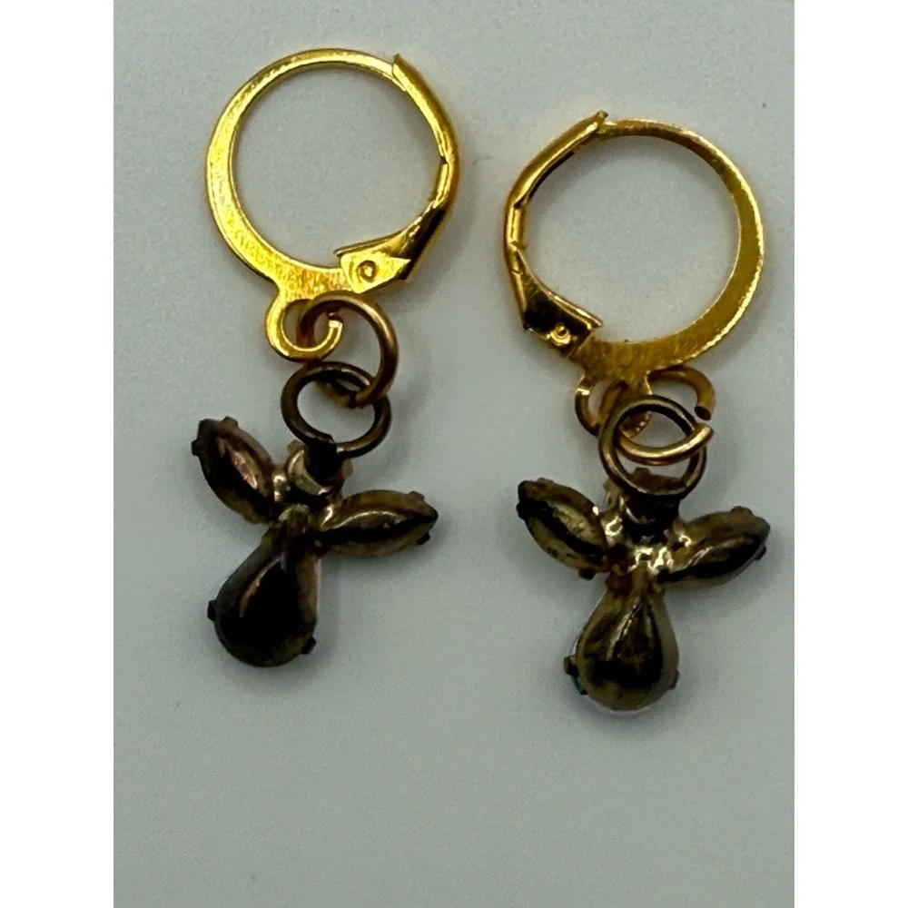 Vintage Rhinestones Crystals Dangle Angel Earrings‎